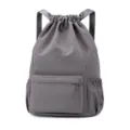 Sac à dos de sport gris avec cordon de serrage et poche avant zippée pour fitness et voyage - Gris