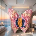 Gran escultura de mariposa de rosas para bodas de lujo y decoraciones de escaparates - Paquete de Material Floral de Mariposa 2m Solo (Sin Marco) / 2m