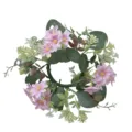Artificial Flower Candlestick Wreath, Pink Floral Candle Ring for Wedding Party Decor - Pink Daisy Wreath