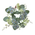 European artificial flower candle ring wreath, blue daisy eucalyptus table decor for wedding party - Haze Blue Daisy Wreaths