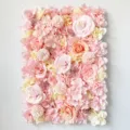Panel de pared de flores artificiales con rosas y peonías rosa y crema para bodas - Champán Rosa