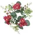 Artificial red flower candle ring eucalyptus wreath for home table wedding party decor. - Red Daisy Wreaths