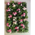 Panel de pared de plantas artificiales con flores de seda rosa y blanca para balcón - Rosa