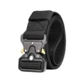 Close-up of heavy-duty black tactical belt alloy buckle with durable nylon webbing. - Black (Snake Buckle) / 120cm