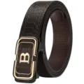 Men's brown crocodile pattern leather belt with golden B letter automatic buckle - Letter B Buckle Crocodile Pattern / Gold Buckle Coffee Belt (Crocodile Pattern) / 120cm