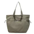 Large olive green waterproof nylon travel tote bag with functional drawstring side pockets - One Size / Green