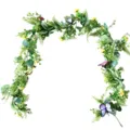 Artificial greenery garland detail with small yellow flowers and colorful butterflies. - 180CM/210G