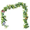 Artificial sunflower vine detail showing lush green leaves, small yellow flowers and butterflies. - Butterfly Eucalyptus Style (Item: TT50910) / 180CM/175G