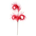 Decorative red artificial Christmas pampas stem with three glittery baubles - 3 Branches / Red