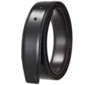 Vue détaillée d'une sangle de ceinture en cuir noir avec coutures de précision et trous. - Motif Litchi Réversible - Trou Rond / 110cm