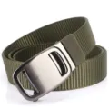 Detailed view of olive green tactical nylon web belt featuring a matte metal automatic buckle - Automatic Buckle Braided Belt (0256) / Army Green