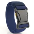 Macro view of navy blue tactical elastic belt featuring a textured quick-release buckle - 125cm / Blue