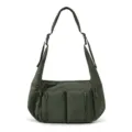 Dark green nylon crossbody hobo bag, large capacity slouchy shoulder dumpling bag with pockets. - Army Green