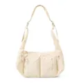 Beige nylon dumpling crossbody bag, large capacity casual shoulder hobo bag with front zippers - Beige