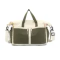 Large capacity multi-functional travel bag in olive green and beige color block design - Green