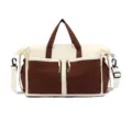 Large brown and beige canvas travel bag with adjustable shoulder strap and handles - Brown