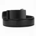Macro detail of black leather belt with matte automatic buckle and lychee grain - PD1681 Lychee Pattern / 110cm / Black