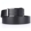 Close-up of black leather belt with automatic metal buckle for men's business casual style - 110cm / Black (AUT36)
