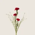 Artificial 3-head red carnation flower bouquet for home decor and wedding gift decoration. - Red