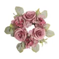 Artificial rose hydrangea candle ring tabletop ornament for home wedding party decor - Rose Red