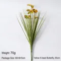 Kunstgrasplant met vijf gele vlinders, hoogte van 65 cm voor decoratie. - Butterfly Cluster / 65cm / Geel