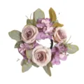 Artificial rose hydrangea candle ring wreath for table centerpiece home wedding party decor. - Light Purple