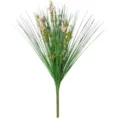 Detailed view of artificial onion grass bouquet with pink flowers, plastic plant decor. - Pink with Flowers