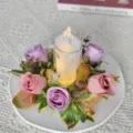 European retro rose maple leaf candle ring detail shot with LED candle for wedding home decor. - Two-tone Light Purple
