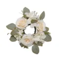 Artificial Rose Hydrangea Candle Ring Floral Wreath for Table Wedding Home Decoration - White