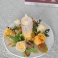 LED candle floral ring detail, vintage European candle holder decoration for wedding dinner - Yellow Multicolor