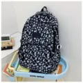 Fashionable leopard print large capacity backpack with trendy grey and white pattern - Black
