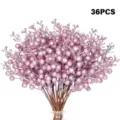 Detaillierte Ansicht von 36 rosa Glitzer-Beerenstielen für die Weihnachtsbaumdekoration - 36er-Pack / Rosa