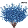 36er Set glitzernde blaue künstliche Beeren für DIY Weihnachtsbaumdekoration - 36er-Pack / Saphirblau