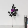 Halloween zwarte kunstbloemtak met paarse roos en pompoen voor feestelijke decoratie. - Zwarte Pompoen Paarse Roos Tak (54CM)