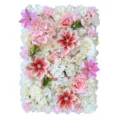Vista detallada del panel de pared de flores artificiales rosas y blancas con rosas - Champán