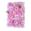 Vista detallada de un panel decorativo de pared con flores artificiales rosa y blanco. - Champán Rosa