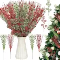 36Stk Weihnachten Glitzer Lockige Zweige Beeren Deko Tannenbaum Weihnachtsdeko - 36-teiliges Set / Rot und Grün