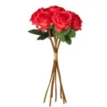 Detail van kunstmatige vintage rozenboeket, realistische rode bloemhoofden met bladeren. - 38 cm / Watermeloen Rood