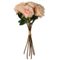 Kunstmatige rozen bloemboeket 7 stuks vintage roze neppe bloemen huis bruiloft decor - 38 cm / Roze rand