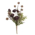 Vintage dark red artificial rose bouquet with dried fruit and green leaves for home decor. - Dark Purple