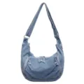 Vintage light blue denim dumpling bag with multi-zipper large capacity design - One Size / Light Blue