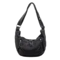 Vintage large capacity black denim dumpling crossbody bag with adjustable strap for daily use - One Size / Black