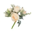 Artificial rose bouquet detail with 10 heads faux eucalyptus leaves for home wedding photo prop - Cream