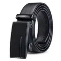 Macro detail of black leather belt featuring a classic lychee texture and matte automatic buckle - Matte Style 5 / 120cm