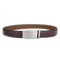 Detailed macro view of brown crackle pattern leather belt with brushed silver buckle - Matte Brown / 110cm
