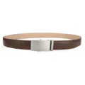 Minimalist men's brown leather belt with silver automatic buckle and crackle texture - Matte Yellow Brown / 110cm