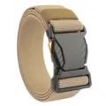 Close-up detail of a khaki tactical nylon belt with a black quick-release buckle closure. - 125cm / Khaki