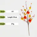 Detailed 44cm artificial orange berry branch with yellow flowers for home and wedding decor - Persimmon Maple Leaf (01)