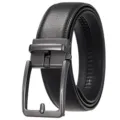 Macro view of high-quality men's black leather belt with gunmetal automatic buckle design - Matte Gunmetal (Black Belt Pattern 20) / 110-130CM