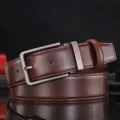 Classic brown genuine leather men's belt with stylish gunmetal pin buckle - Brown (Gunmetal Buckle) / 120cm
